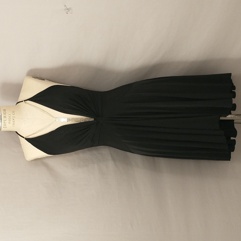Sexy Slinky Knit Dress Black Plunge Neckline Stretch Fabric Made USA Comfortable